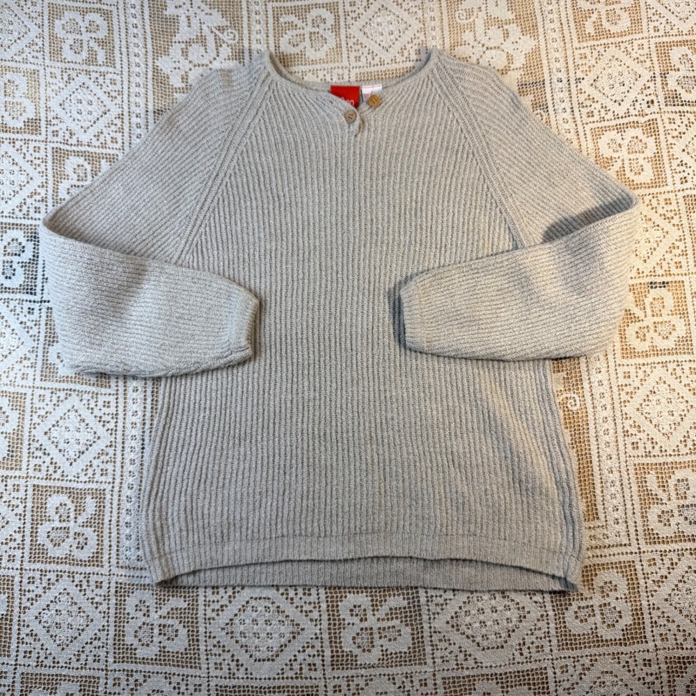 liz&co. Gray Rib-Knit Pullover Sweater Crew Neck Raglan Linen Cotton S